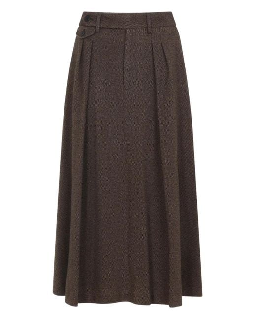 Ralph Lauren Brown Pleated Tweed Skirt