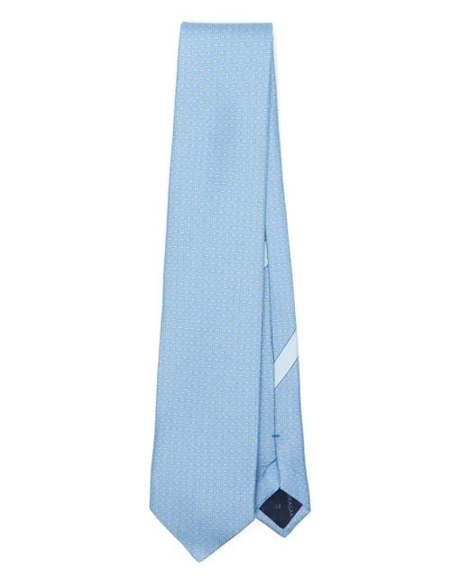 Ferragamo Blue Gancini-Pattern Silk Tie for men