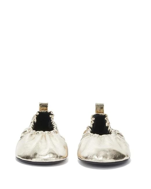 Jil Sander White Gathered-Detail Leather Ballerina Shoes