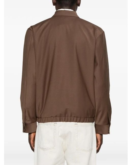 Hōsio Brown Zip-Fastening Pocket Overshirt for men