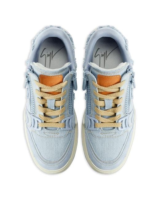 Giuseppe Zanotti Blue Frayed Zip Low-Top Trainers for men