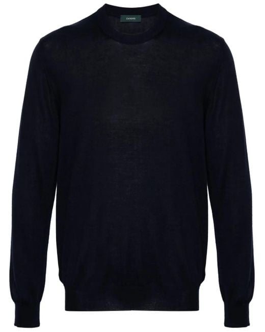 Zanone Blue Cashmere-Sil Crew-Neck Sweater for men