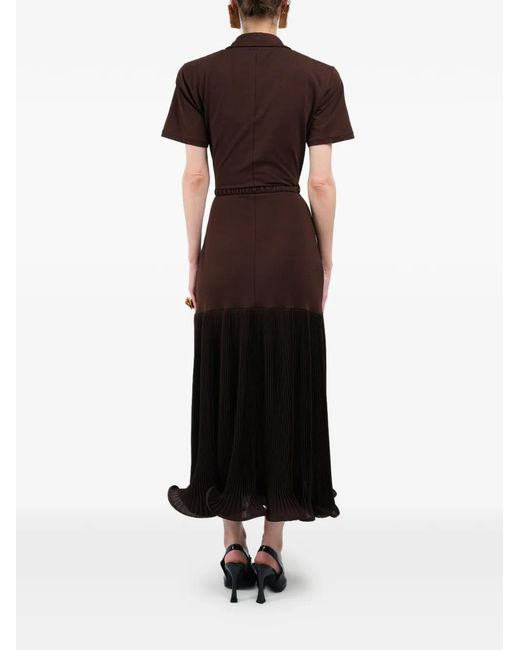 ROWEN ROSE Brown Robe-Polo Longue À Design Plissé