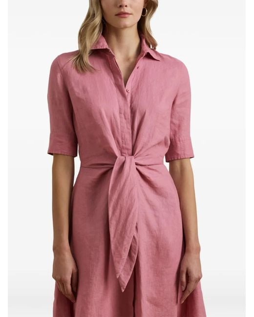 Ralph Lauren Pink Robe-Chemise En Lin À Coupe Mi-Longue