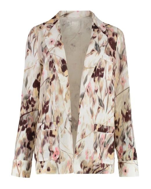 120% Lino Natural Sakko aus Leinen mit Blumen-Print