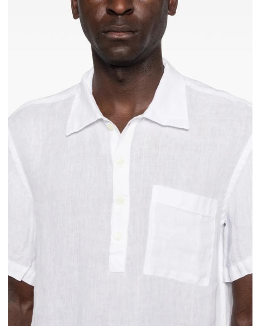 120% Lino White Short-Sleeves Chest-Pocket Polo Shirt for men