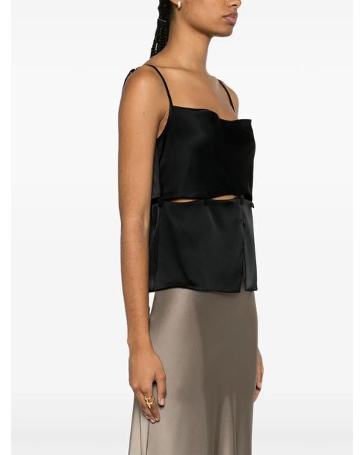 Nanushka Black Modular Peplum-Waist Satin Tank Top