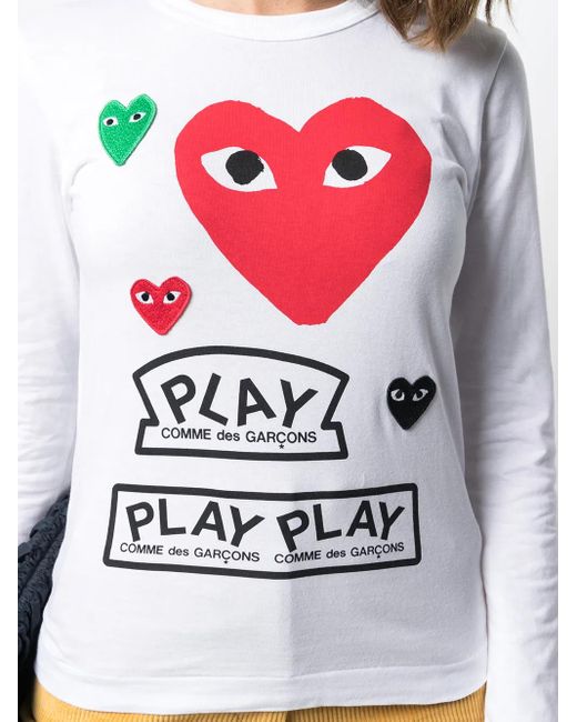 COMME DES GARÇONS PLAY White Long-Sleeved Multi-Logo T-Shirt