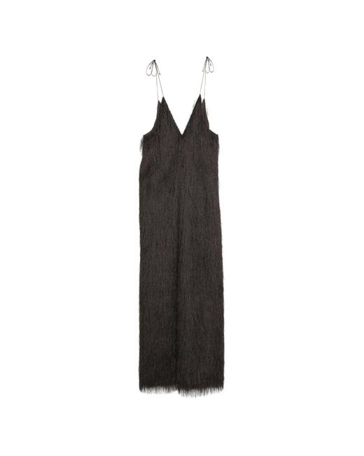 Alysi Black V-Neck Fringed Maxi Dress