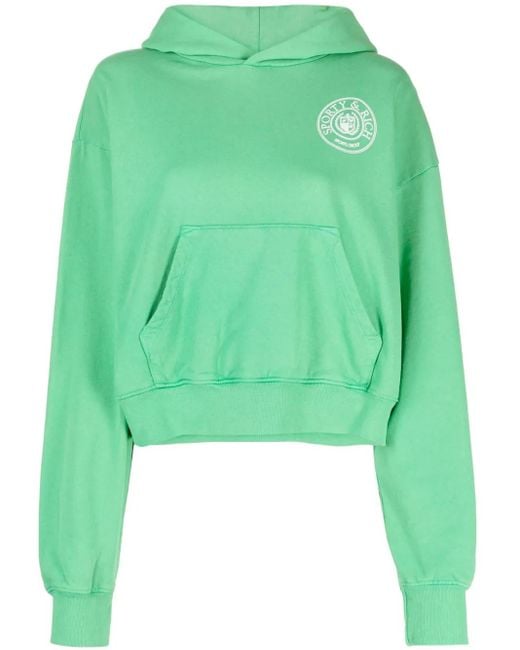 Sporty & Rich Green Logo-Print Jersey Hoodie