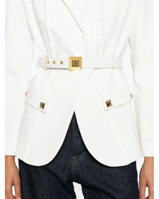 Elisabetta Franchi White Belted Stud-Embellished Jacket