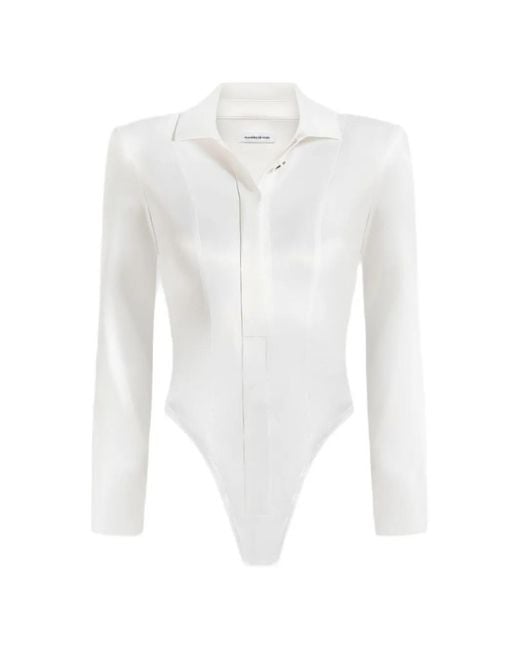 Manière De Voir White Louise Wide-Shoulder Satin Shirt Bodysuit