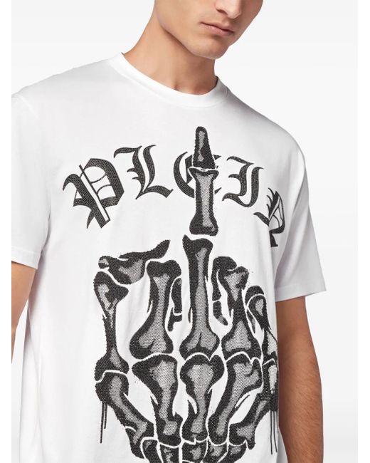 Philipp Plein White T-Shirt Round Neck Ss Stones Iconic Plein for men