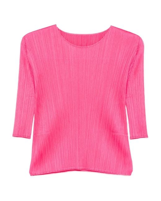 Pleats Please Issey Miyake Pink Pleated Three-Quarter Sleeve T-Shirt