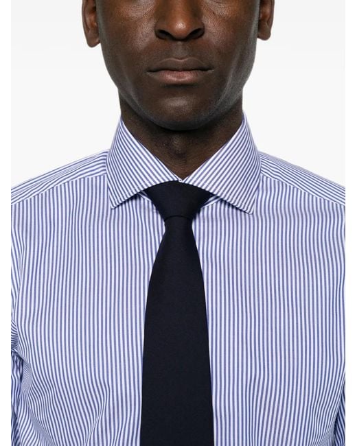 Barba Napoli Purple Striped-Pattern Spread-Collar Shirt for men