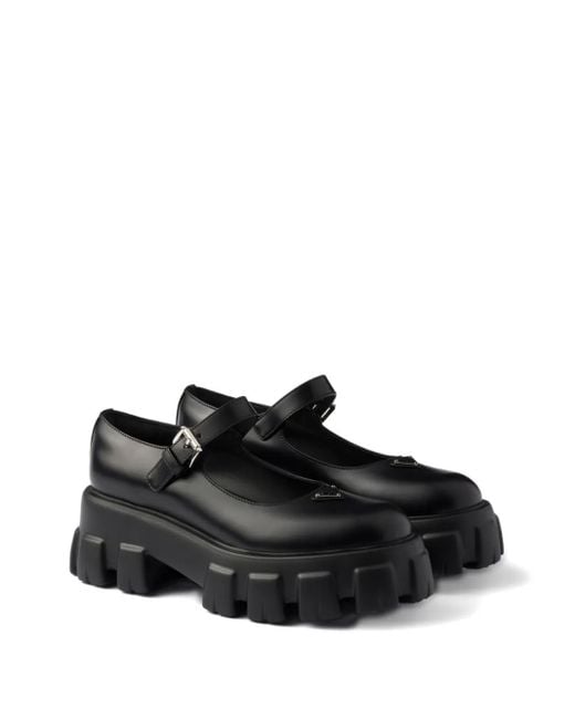 Prada Black Logo-Detail Leather Pumps