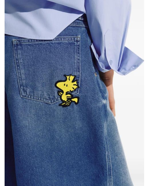 Essentiel Antwerp Blue Woodstock-Embroidered Denim Shorts