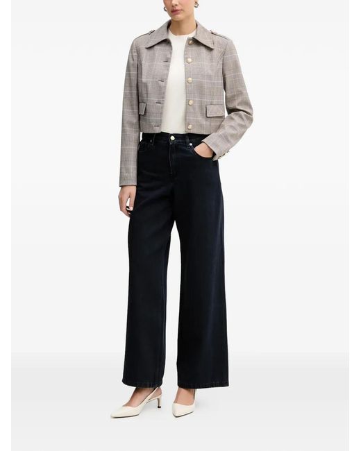 Guess Gray Check Button Cropped Jacket