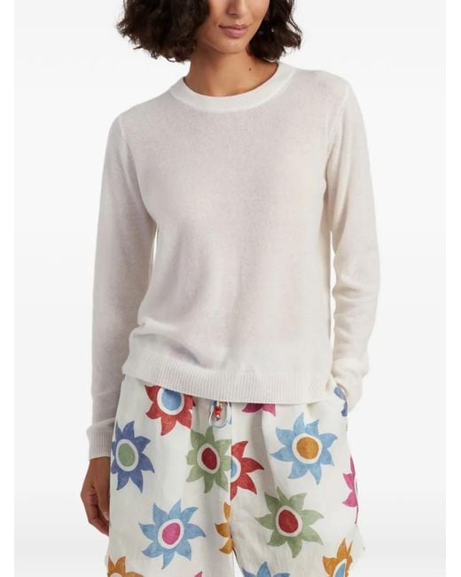 Chinti & Parker White Round-Neck Cashmere Sweater