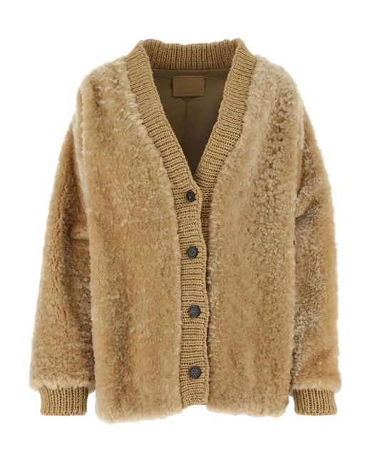 Prada Natural Wool-Blend Shearling Cardigan
