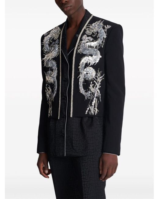 Balmain Black Dragon-Embroidered Spencer Jacket for men