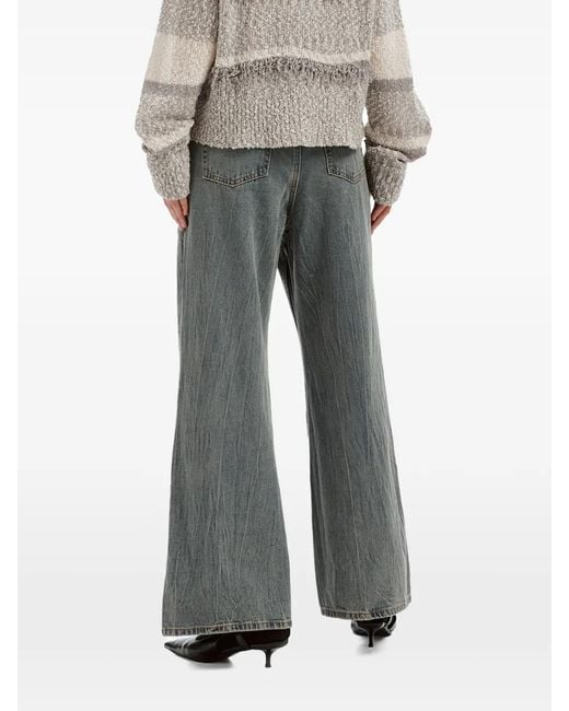 Izzue Gray Seam-Detail Wide-Leg Jeans