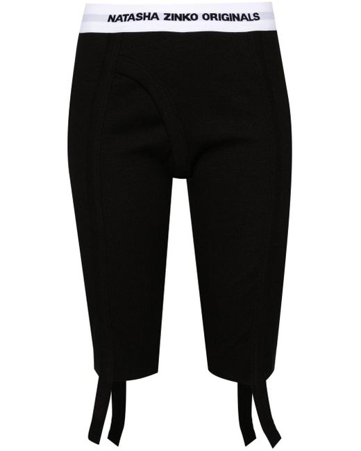 Natasha Zinko Logo-waistband Ribbed Shorts Black