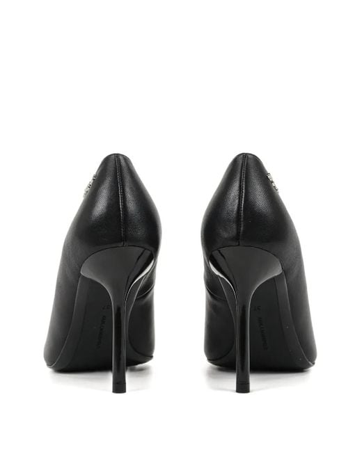 Karl Lagerfeld Black Logo-Plaque Pointed-Toe Pumps