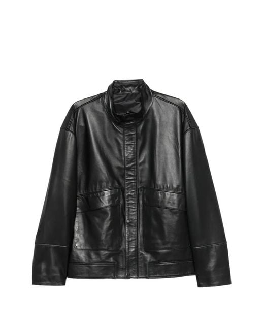 SERGIO MORETTI FIRENZE Black High-Neck Leather Jacket for men