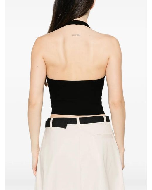 Enza Costa Black Ribbed Halterneck Top