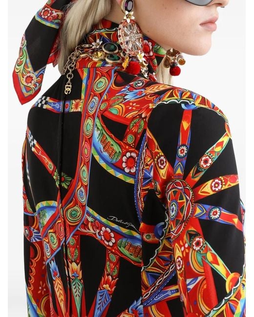 Dolce & Gabbana Red Carretto-Print Charmeuse Dress