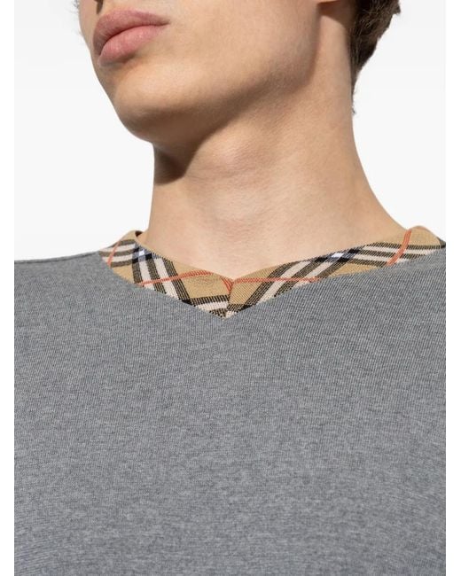 Burberry Gray Knit V-Neck Sweater With Rib-Knit Trims for men