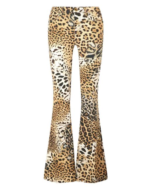 Roberto Cavalli Metallic Leopard-Print Flared Jeans