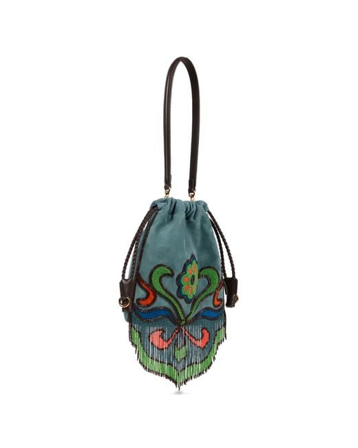 Etro Blue Suede Leather Bucket Bag