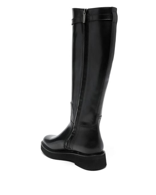 Doucal's Black Buckled Knee-High Boots