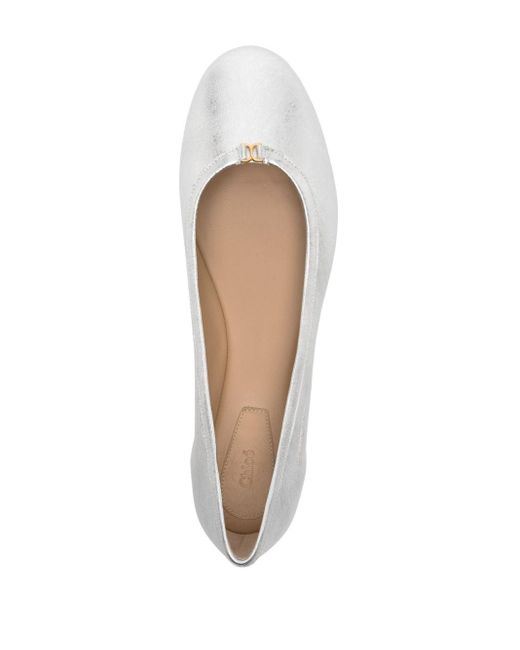 Chloé White Marcie Metallic Leather Ballet Flat