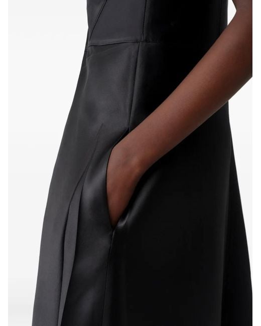 Calvin Klein Black Satin-Finish Spaghetti-Strap Dress