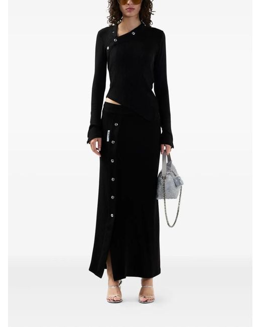 Gcds Black Button Ribbed Midi Skirt