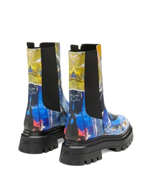 Stuart Weitzman Blue X Kidsuper 50Mm Bedford Artwork Lug-Sole Chelsea Boots