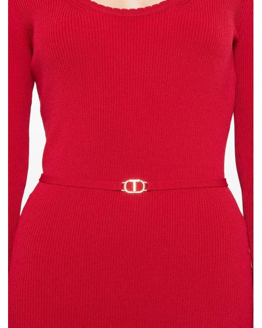 Twinset Red Ribbed-Knit Belted Dress