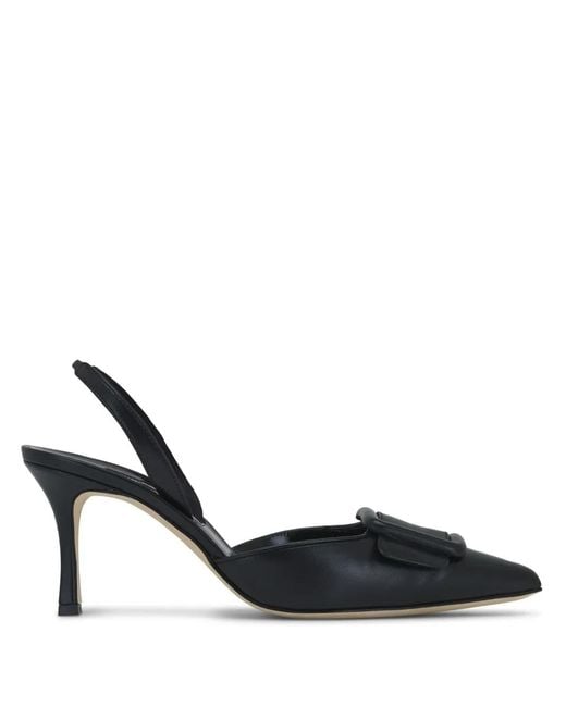 Manolo Blahnik Black 70Mm Maysli Nappa Leather Slingback Pumps