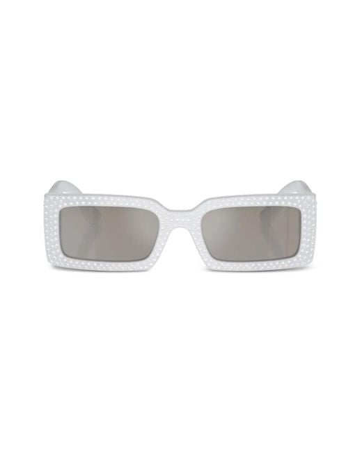 Dolce & Gabbana Gray Crystal-Embellished Rectangle-Frame Sunglasses