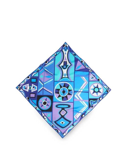 Emilio Pucci Blue Bongo-Print Silk Carre