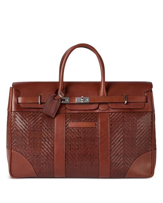Brunello Cucinelli Red Braided Country Luggage Bag for men