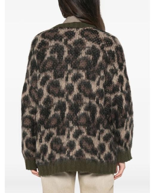 R13 Black Leopard-Pattern Cardigan