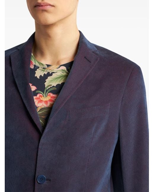 Etro Blue Single-Breasted Velvet Blazer for men