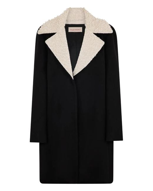 Valentino Garavani Black Shearling-Collar Coat