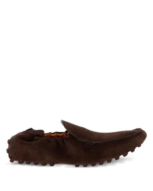 Tod's Brown Pebble-textured Suede Loafers