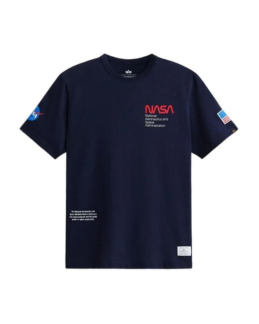 Alpha Industries Blue Nasa-Logo Crew-Neck T-Shirt