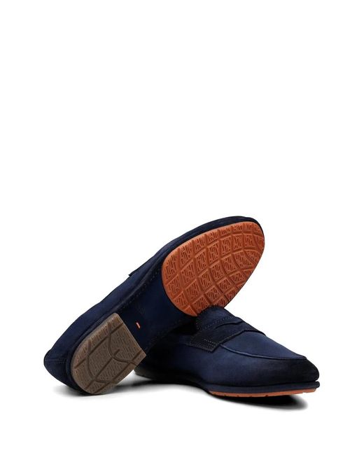 Santoni Blue Suede Panelled Loafers for men